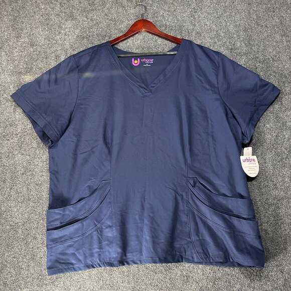 Urbane Ultimate Top Size 4XL Navy Blue Short Sleeve Pockets V Neck NEW - Picture 1 of 10